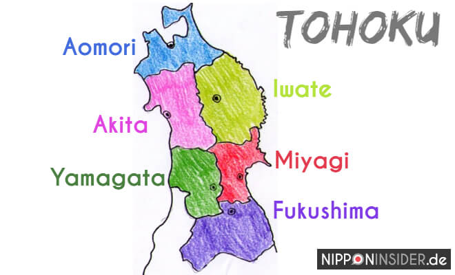 Handgezeichnete Karte mit den 6 Präfekturen der Tohoku Region | Nipponinsider Japanblog
